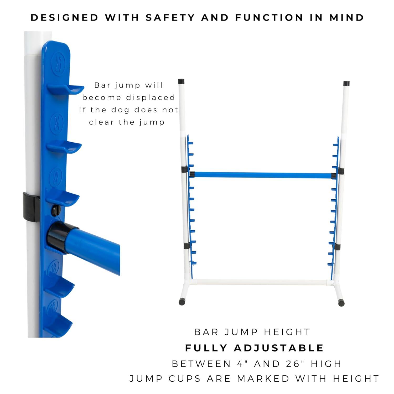 Better Sporting Dogs 4 Pack Adjustable Dog Agility Bar Jumps w/Cup Strips | Competition-Style Jump Cups for Height Class & Safe Displacement