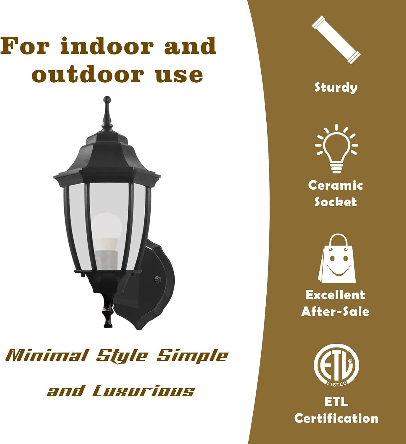 Outdoor Wall Sconces, 2-Pack Wall Lights Fixture, Exterior Farmhouse Porch Light With Hammered Metal Shade, Anti-Rust Waterproof Black Outside Barn Light For Front Porch Patio Garage Gazebo House