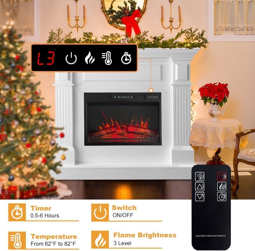 43" Electric Fireplace with Mantel, 1500W Freestanding Heater with Remote Control