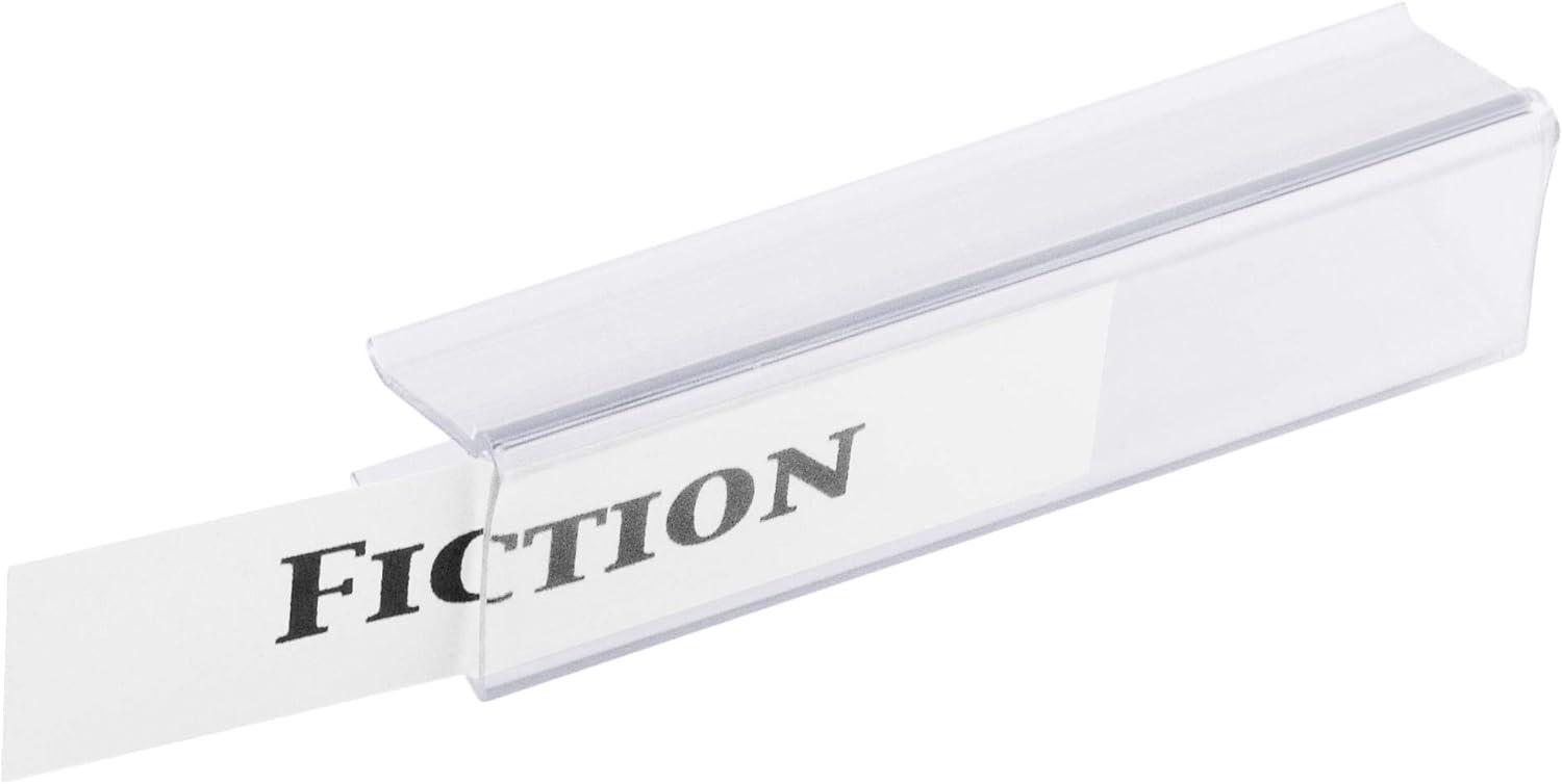 GlossyEnd Pack of 25 Clear Plastic Shelf Label Holder, Wood Shelf Sign and Ticket Holder, Clips On to Shelves 1/2" to 5/8" Thick - 3" x 7/8" Natural Minimalist Style