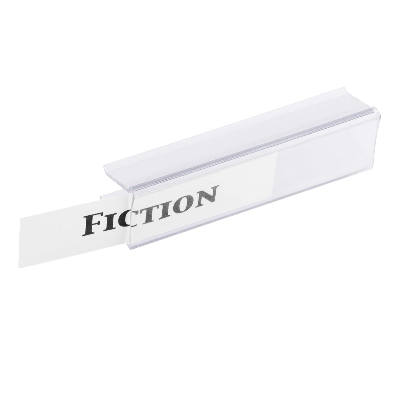 GlossyEnd Pack of 25 Clear Plastic Shelf Label Holder, Wood Shelf Sign and Ticket Holder, Clips On to Shelves 1/2" to 5/8" Thick - 3" x 7/8" Natural Minimalist Style