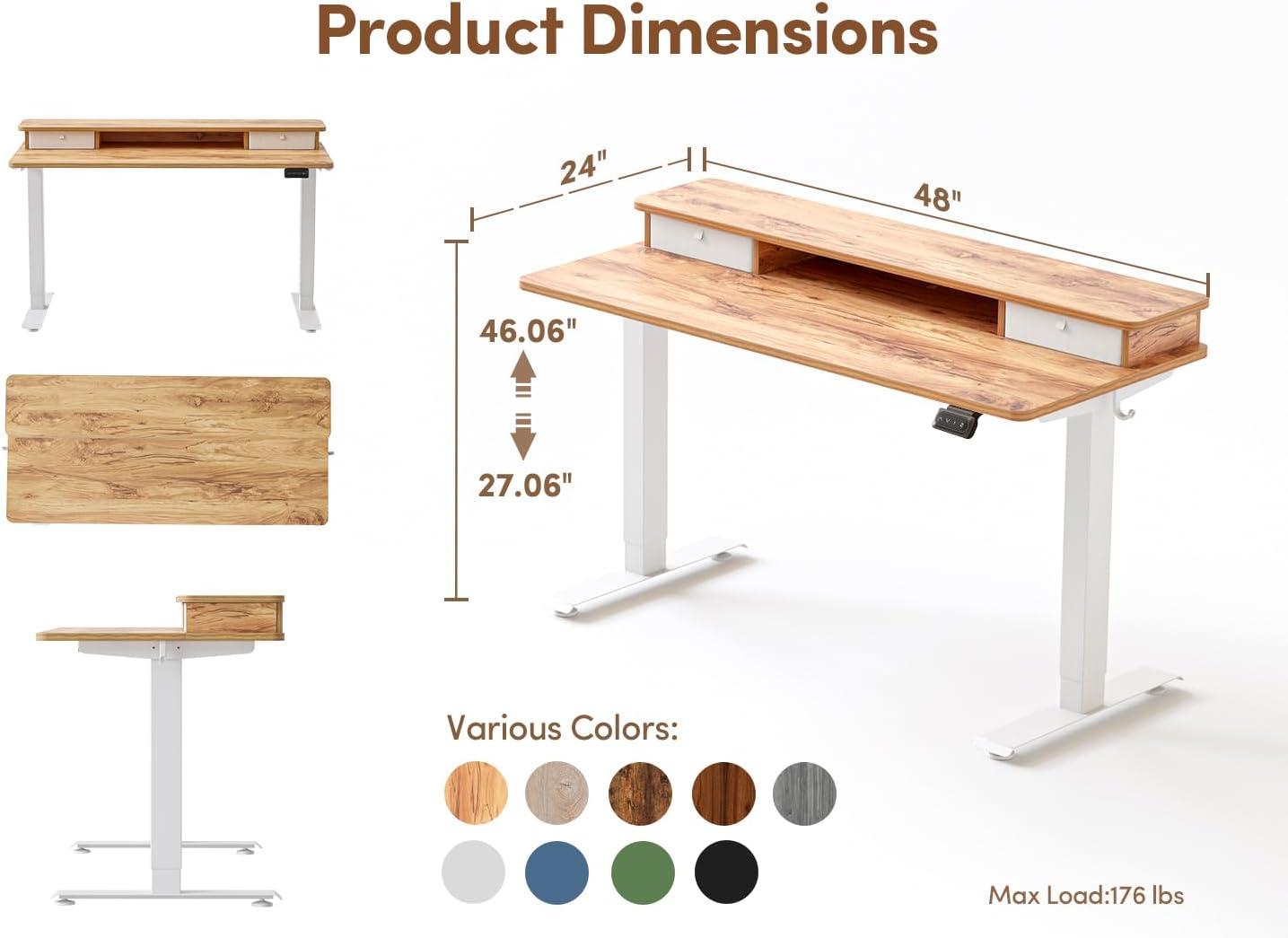 Rustic Brown Adjustable Height Standing Desk with Drawer