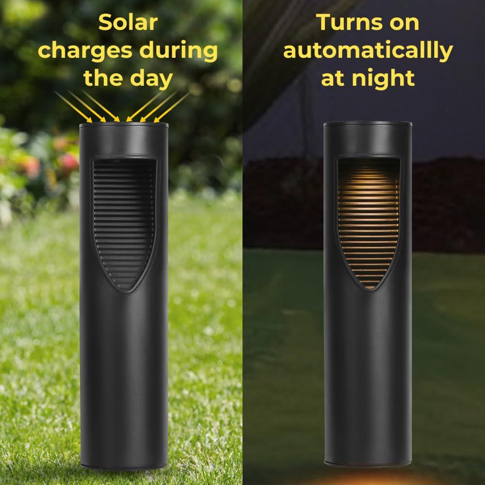 Techko 12.2" Solar Bollard LED Pathway Light (Set of 2)