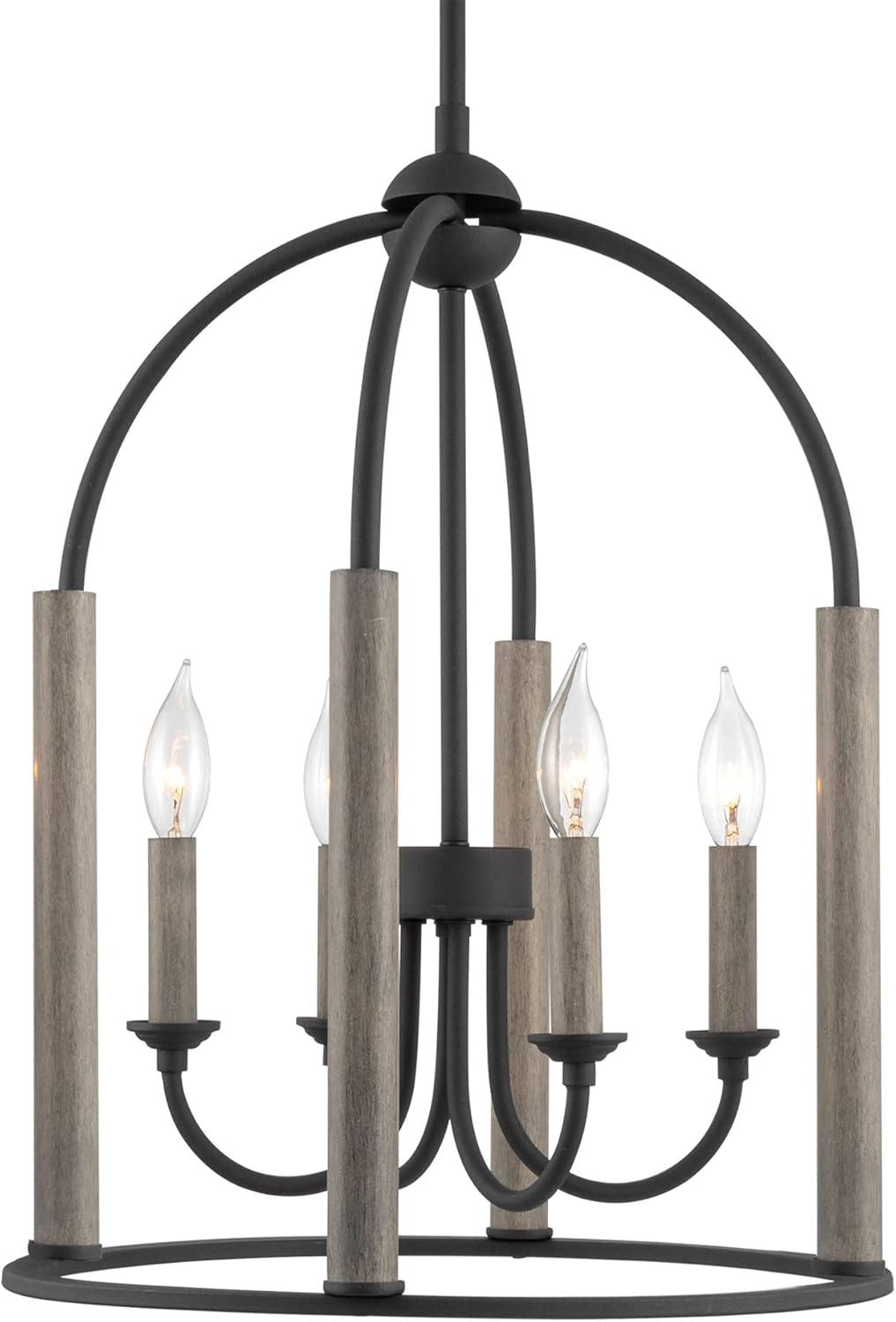 Sandblasted Black & Gray Bell Cage 4-Light Pendant