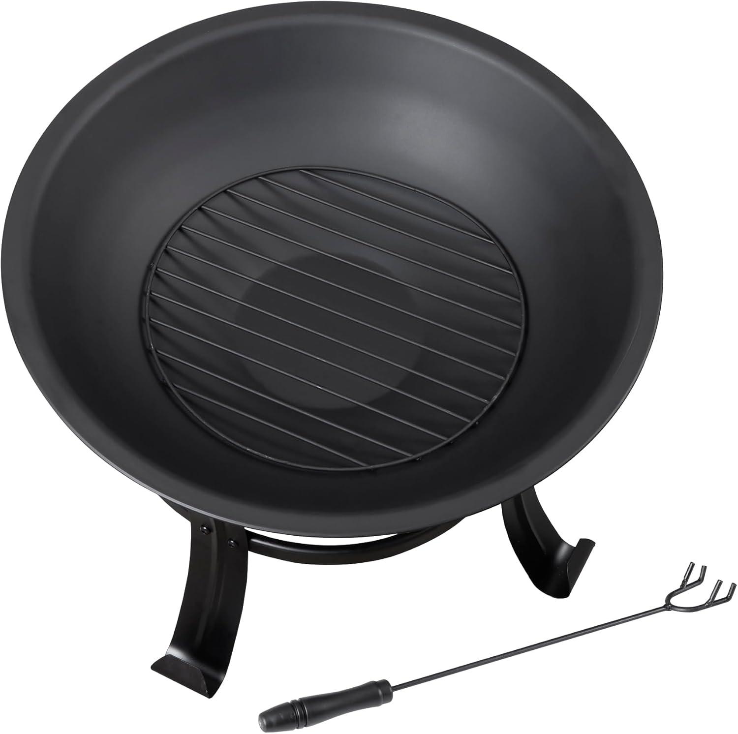 22-Inch Black Steel Round Fire Pit with Mesh Lid