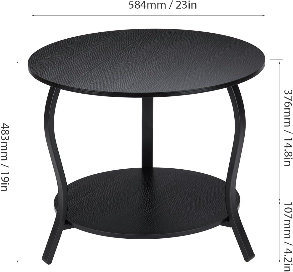 Small Round Coffee Table with Open Storage,23" 2-Tier Coffee Side Tables for Small Space, Accent Center Table Circle Sofa End Table with Wooden Table Top for Living Room Bedroom