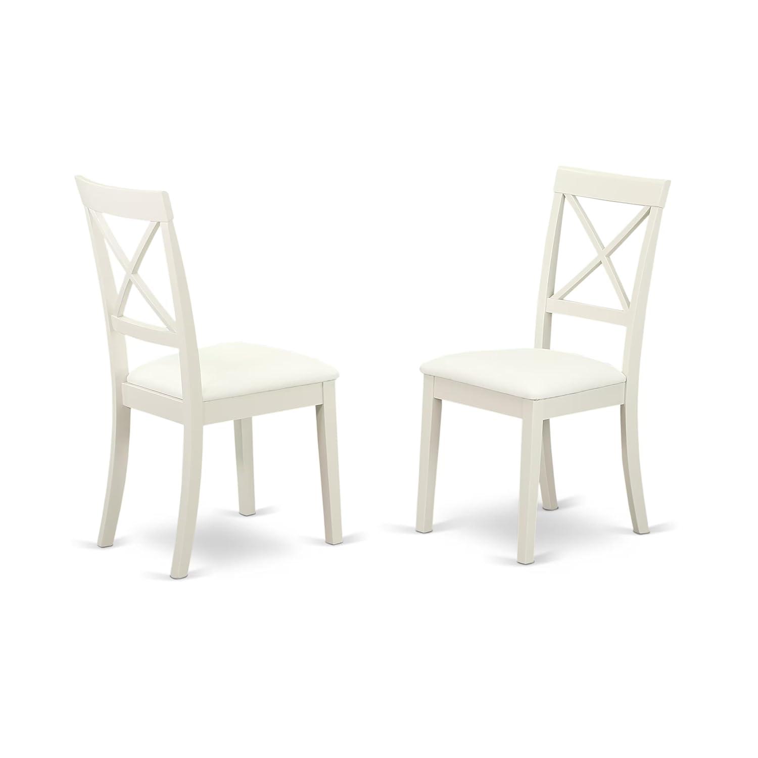 East West Furniture Antique 5-piece Dining Set with Leather Seat in Linen White