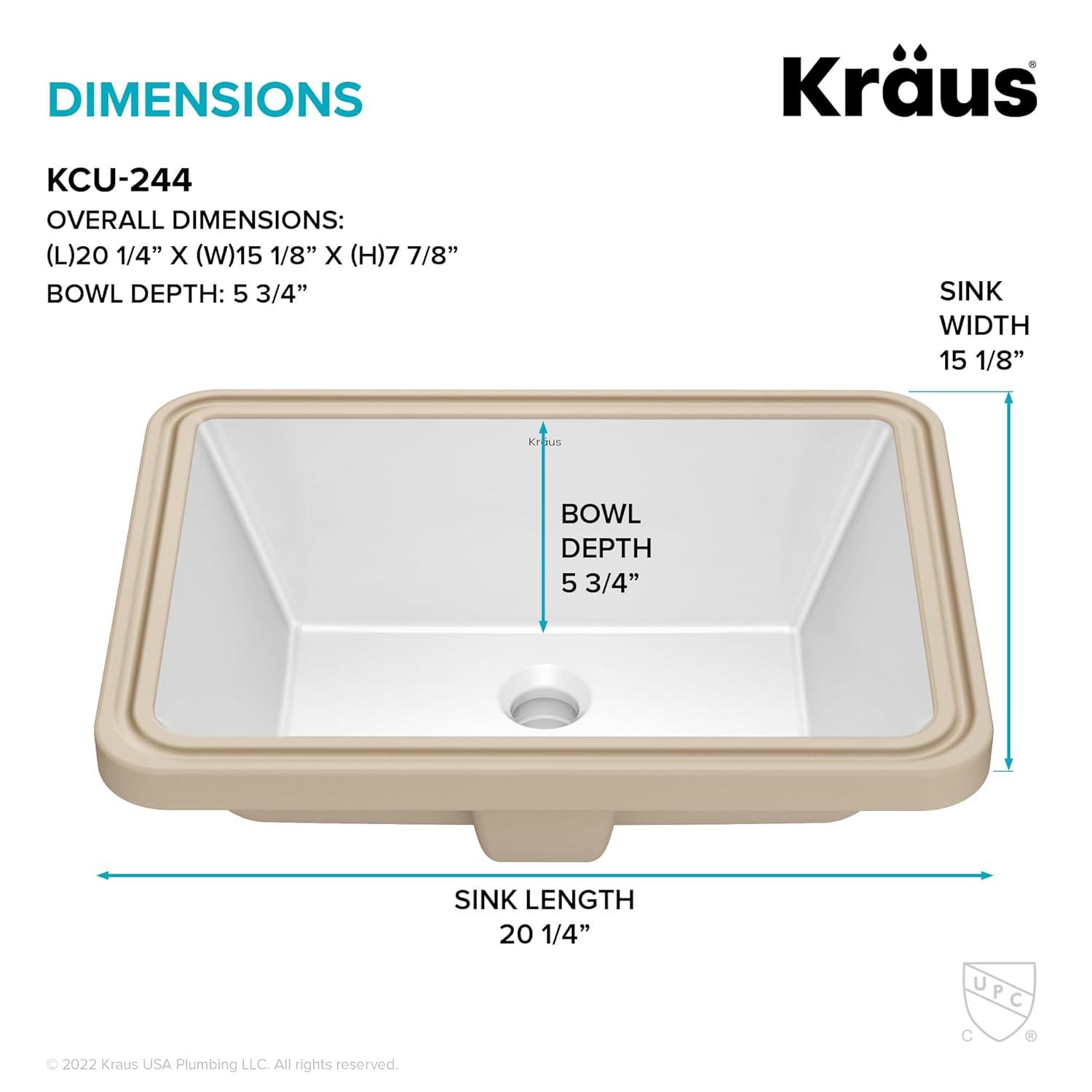 KRAUS Elavo. Rectangular Porcelain Ceramic Undermount Bathroom Sink In White With Overflow Drain, KCU-244