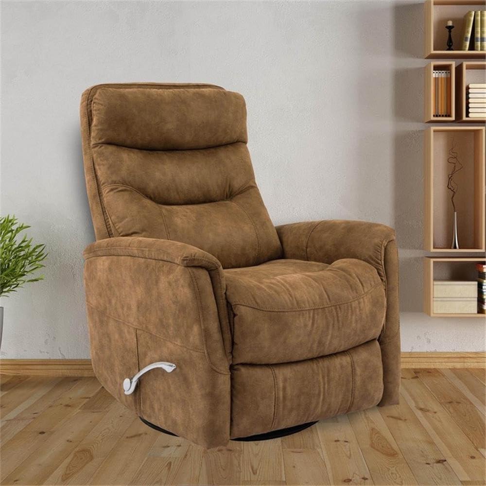 Traditional Brown Leather Swivel Recliner with Wood Accents