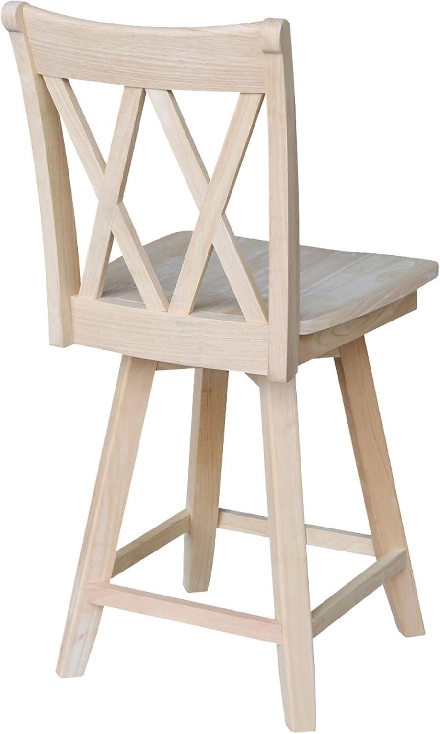 24" Double X Back Counter Height Barstool with Swivel and Auto Return Unfinished - International Concepts: Hardwood Frame