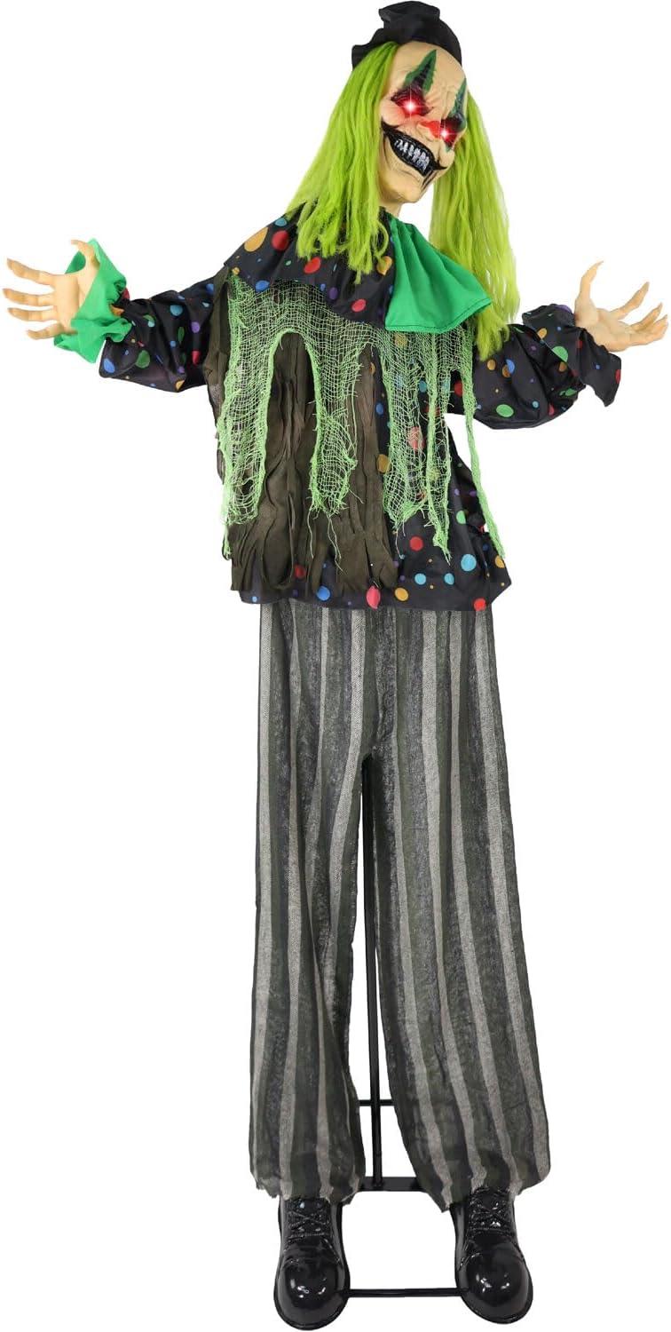Haunted Hill Farm Lifesize Animatronic Clown with Lights and Sound, Indoor/Covered Outdoor Halloween Decoration