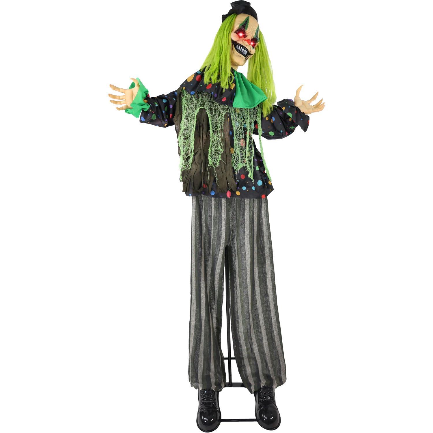 Haunted Hill Farm Lifesize Animatronic Clown with Lights and Sound, Indoor/Covered Outdoor Halloween Decoration
