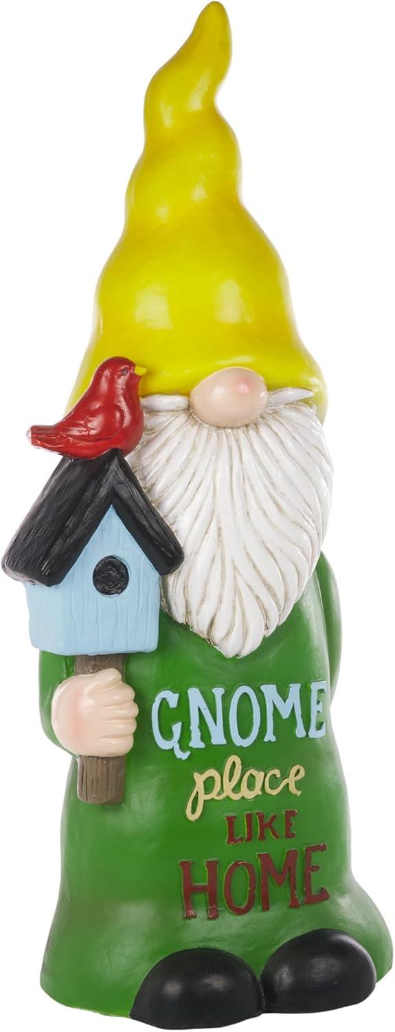 24" Magnesium Oxide "Gnome Place Like Home" Indoor/Outdoor Garden Gnome Statue Green/Yellow - Alpine Corporation