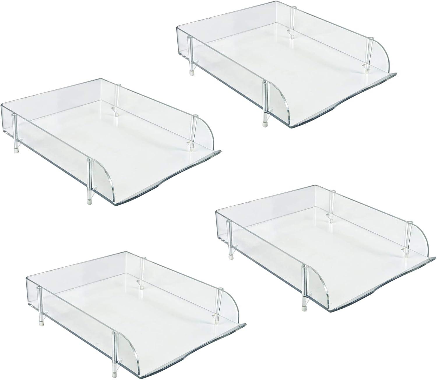 Stackable Clear Letter Tray Desk Organizer, 4-Pack