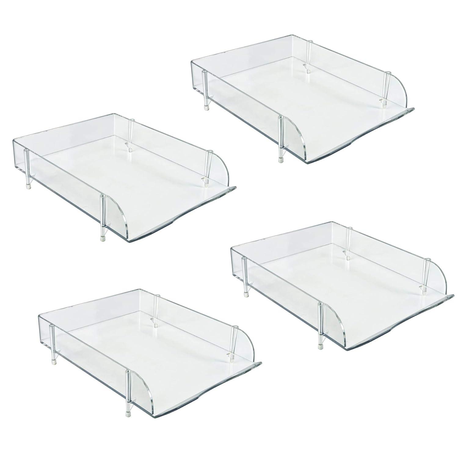 Stackable Clear Letter Tray Desk Organizer, 4-Pack (Set of 4)