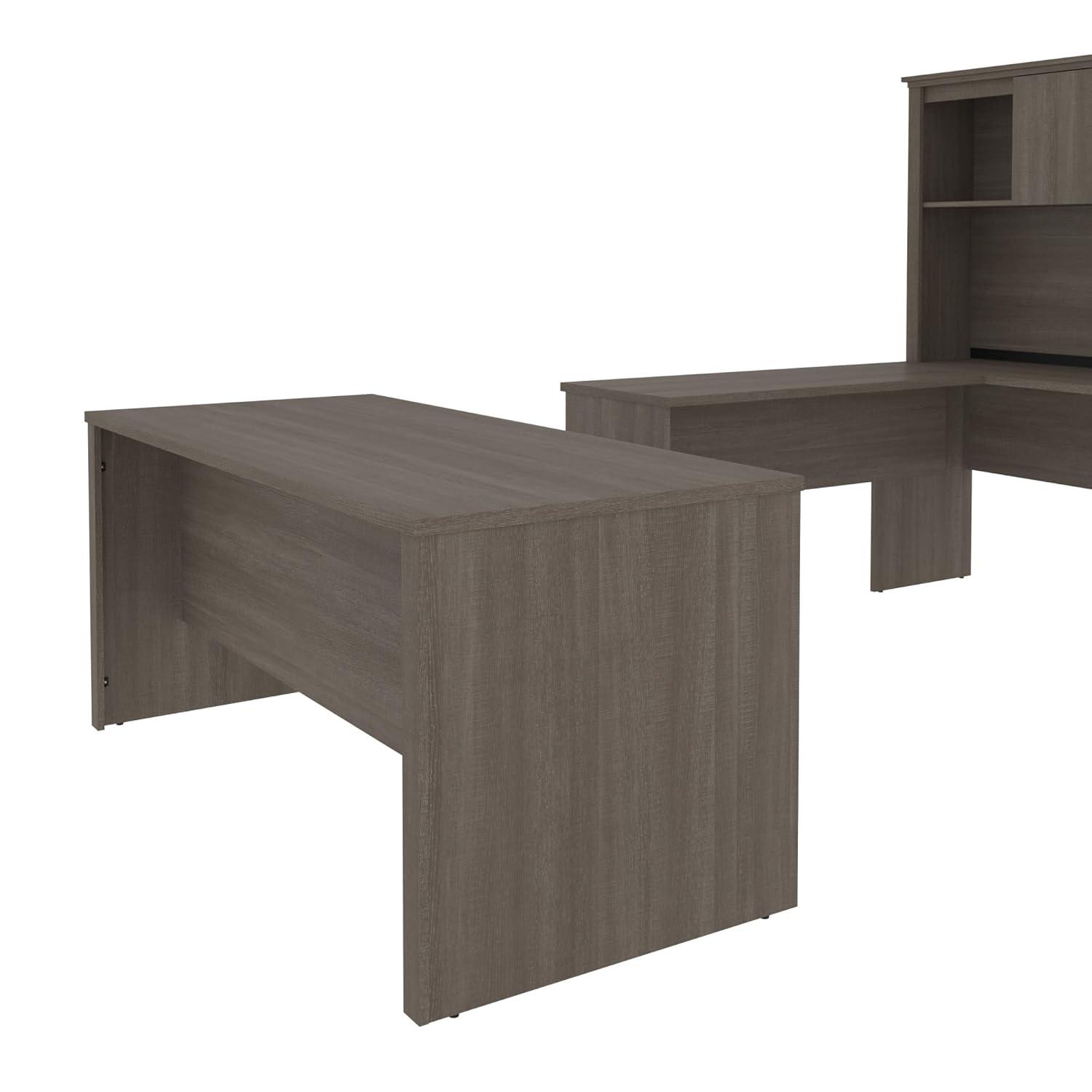 Bestar Logan 66W U or L-Shaped Executive Office Desk with Pedestal and Hutch in bark grey
