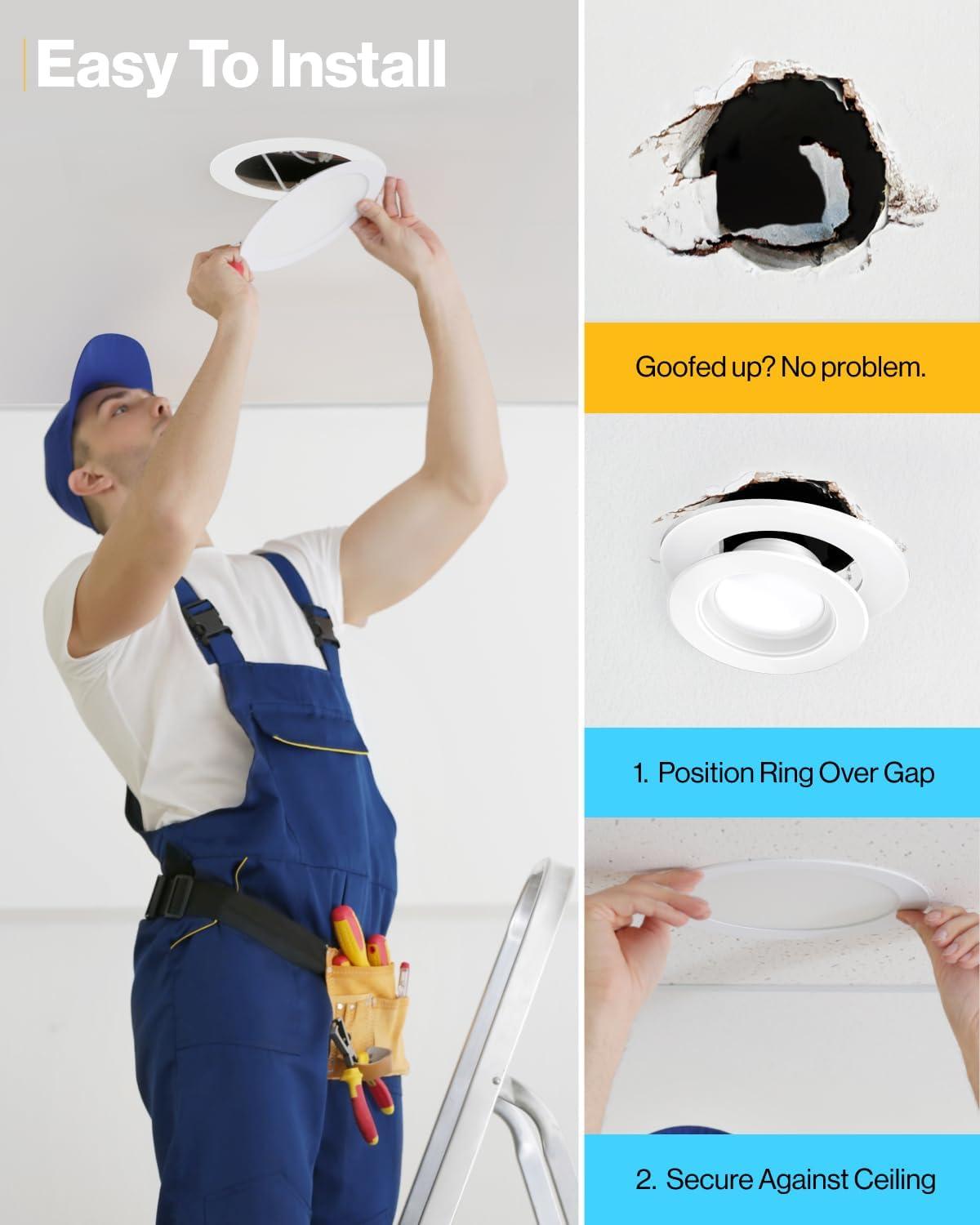 6 Pack Gloss White Goof Trim Ring for 6" Inch Recessed Lighting Trim Can Light Trim for Down Light, Outer Diameter 8 Inches