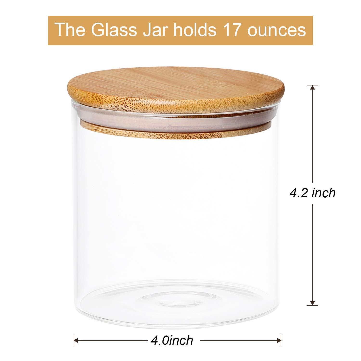 4 Pack Glass Jars with Airtight Bamboo Lids, Glass Kitchen Canisters Clear Container for Food Storage of Dry Goods, Cookie, Candy, Spices, Coffee Beans and More, 18.6 OZ