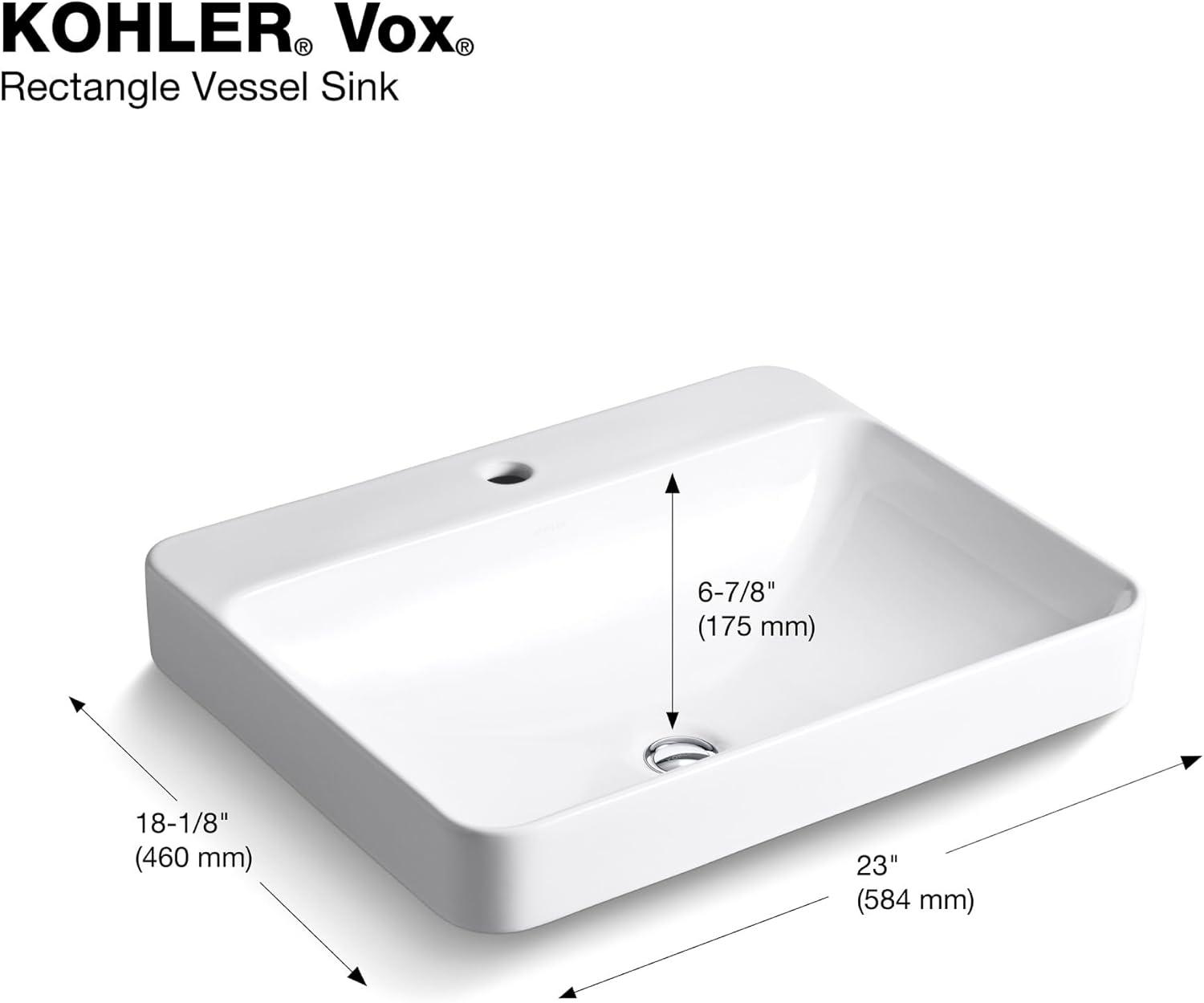 Vox® Vitreous China Rectangular Vessel Bathroom Sink with Overflow