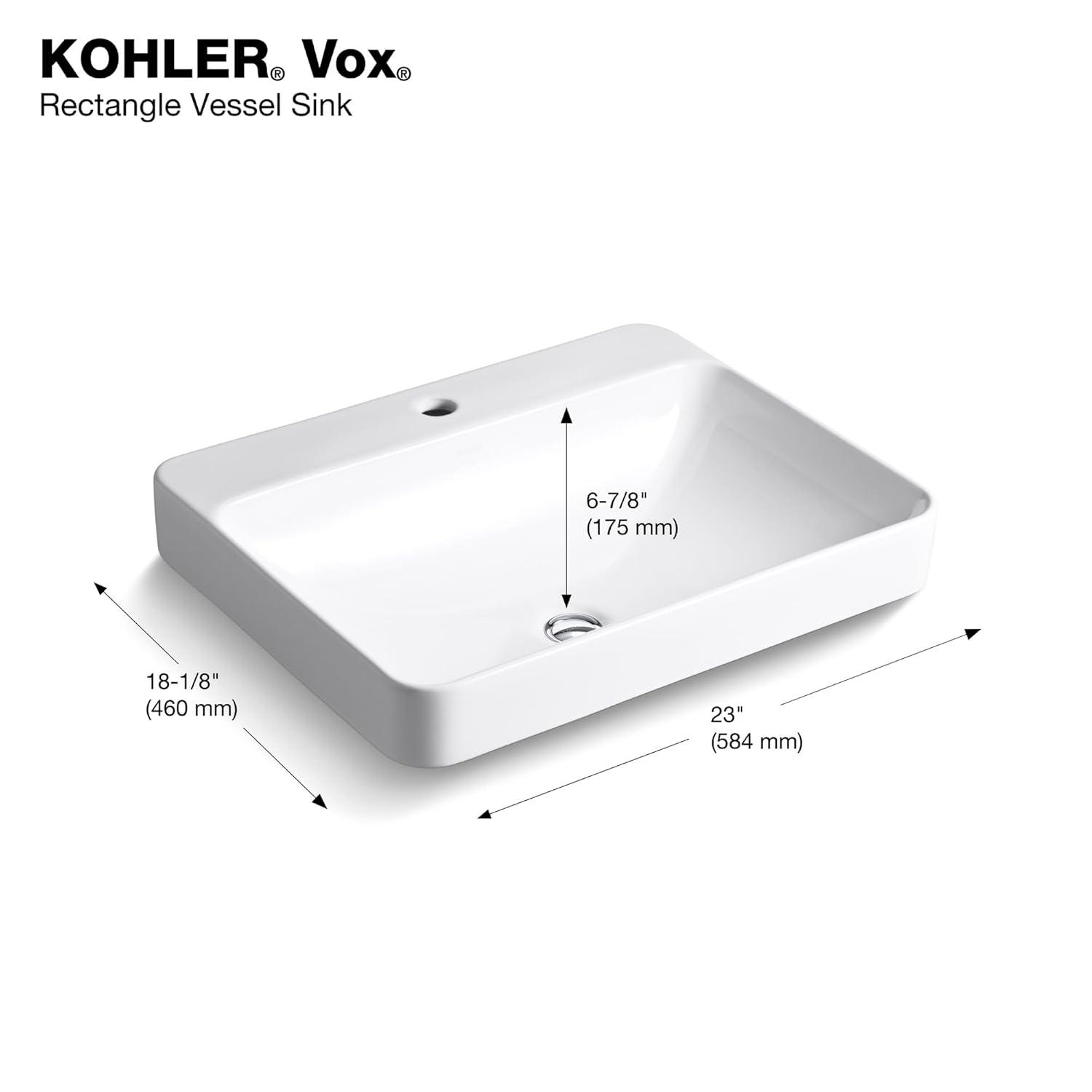 Vox® Vitreous China Rectangular Vessel Bathroom Sink with Overflow