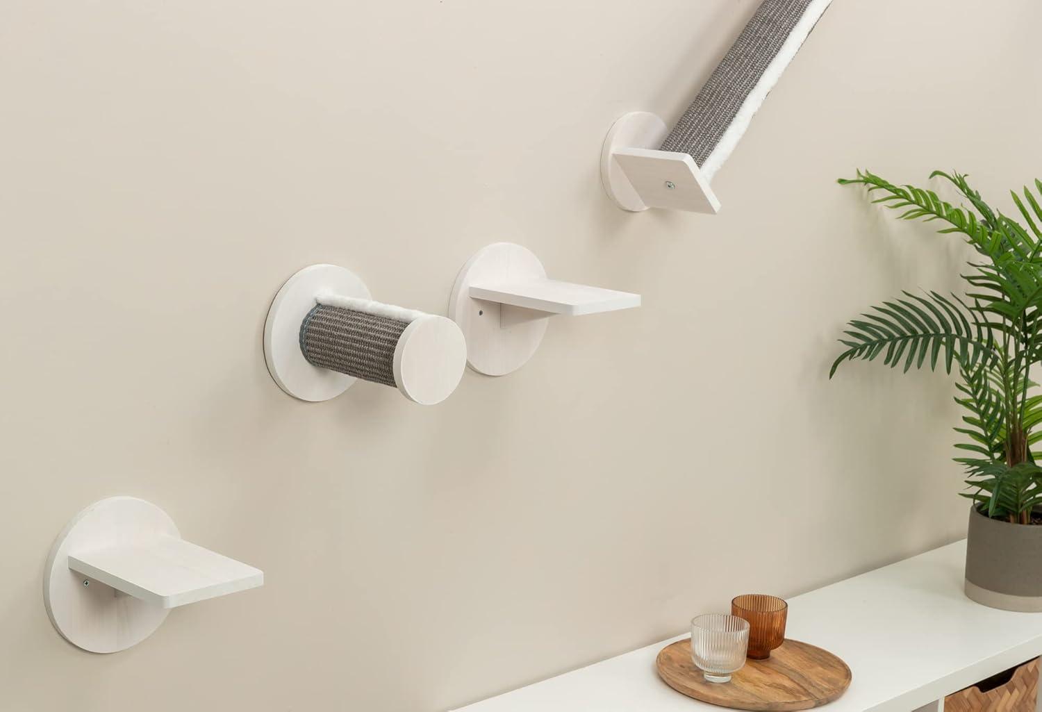 TRIXIE Wall Set 6 Wall Mounted Cat Climbing System, 3 Scratching Posts Goes Around Corners, 3 Platforms, 1 Step