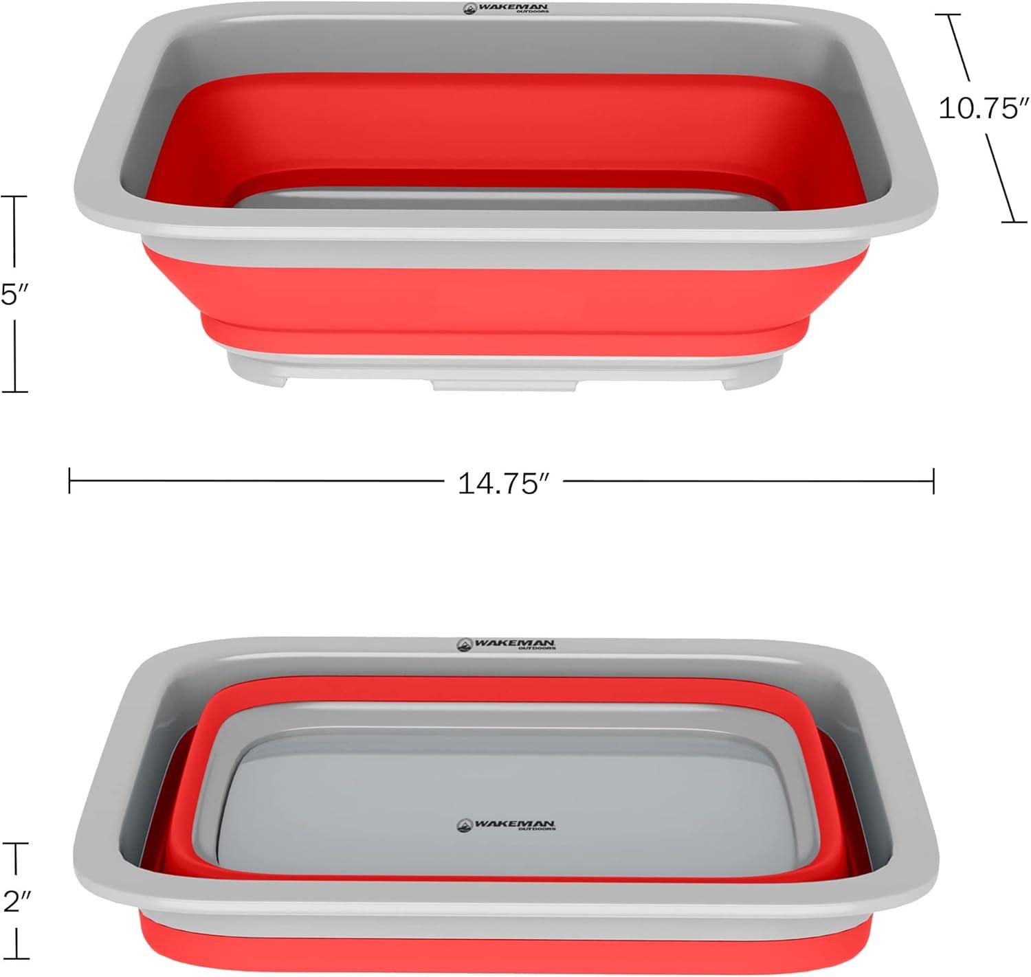 Collapsible Multiuse Wash Bin - Portable Wash Basin/Dish Tub/Ice Bucket with 10 L Capacity for Camping, Tailgating, More by Wakeman Outdoors (Red)