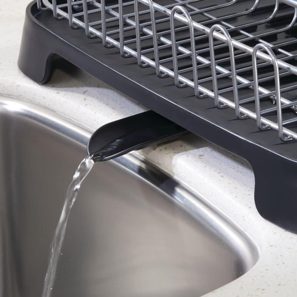 mDesign Alloy Steel Sink Dish Drying Rack Holder with Swivel Spout, Silver/Black