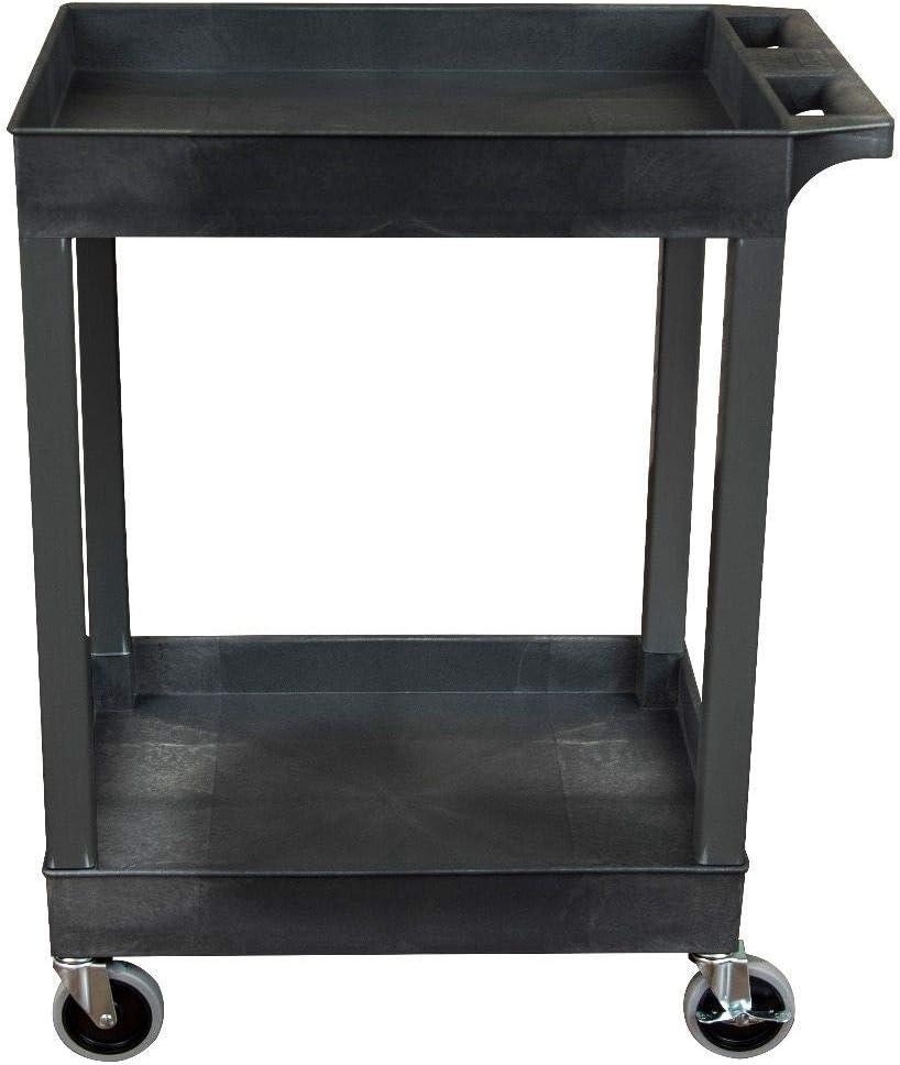 Luxor 18" x 27.25" Two Shelf Tub Utility Cart - Black