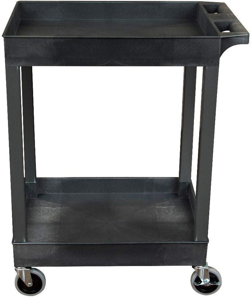 MiaHltTia SEC11-B 24" x 18" Plastic Utility Tub Cart - Two Shelf-Black