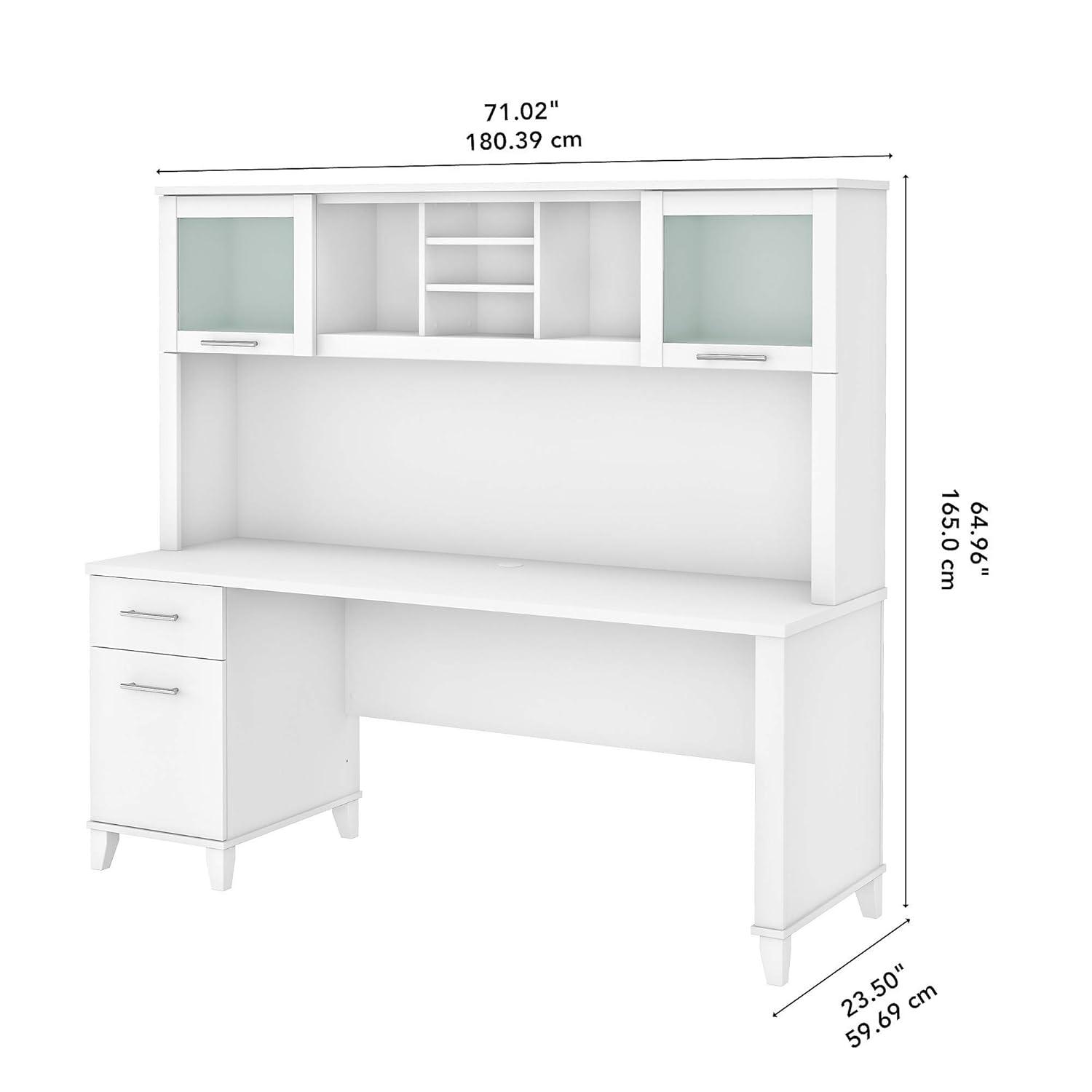 Somerset 72W Office Desk with Drawers and Hutch in White - Engineered Wood