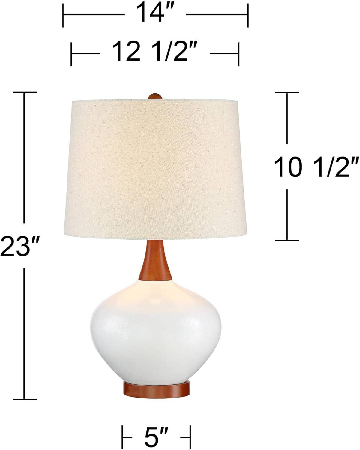 360 Lighting Brice Modern Mid Century Accent Table Lamp 23" High Ivory Ceramic Wood Neck Off White Drum Shade for Bedroom Living Room Bedside Office