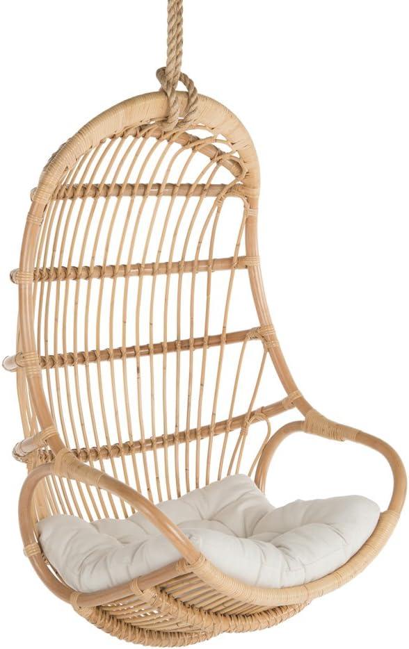 KOUBOO Hanging Rattan Swing Chair with Seat Cushion, Handwoven Natural Rattan Chair, Coastal Home Decor Furniture for Bedroom, Living Room, & Sun Room, Natural