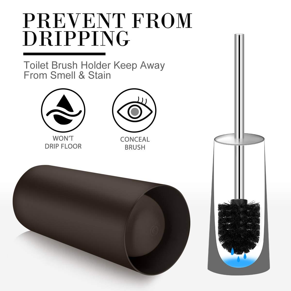 Toilet Brush and Holder, 2 Pack Toilet Brush with 304 Stainless Steel Long Handle, Toilet Bowl Brush for Bathroom Toilet-Ergonomic, Elegant,Durable (Bronze)