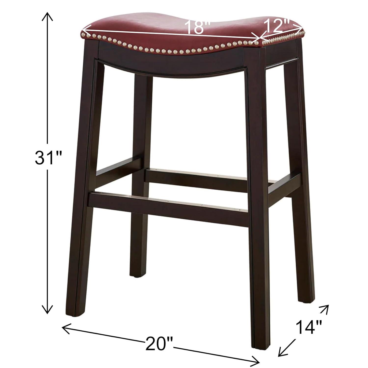 New Ridge Home Goods Julian 30" Faux Leather and Wood Barstool in Red/Espresso