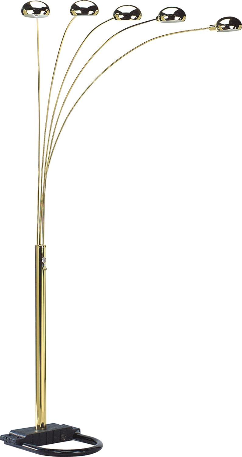 SH Lighting 5 Adjustable Arm Arching Floor Lamp - Features a Dimmer Switch for Perfect Light Settings - 84" Tall Great for Living Rooms, Bedrooms, or Arching Over Couches (Gold)
