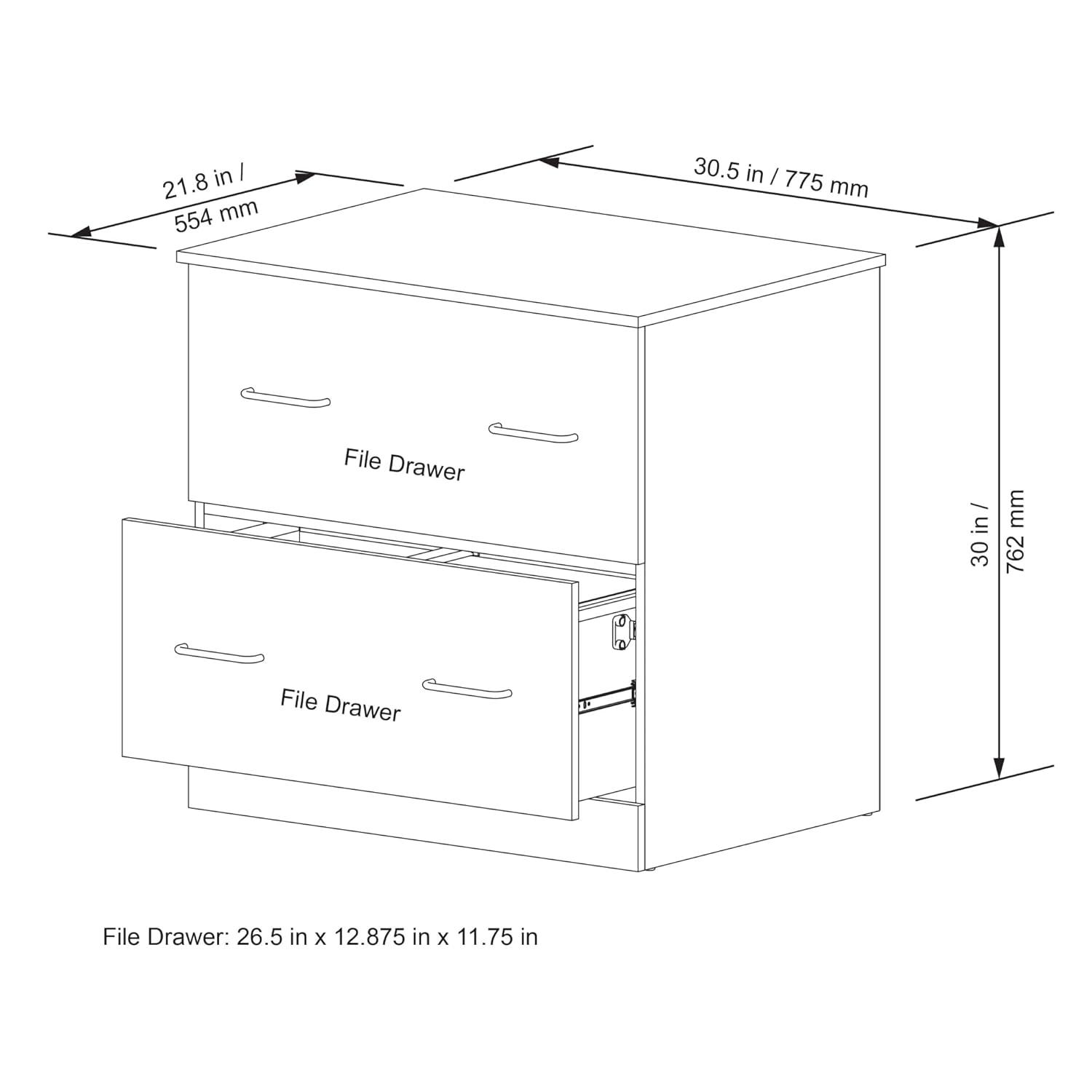 Realspace® Peakwood 30-1/2"W x 21-4/5"D Lateral 2-Drawer File Cabinet, Smoky Brown
