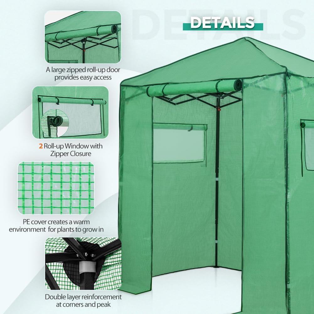 EAGLE PEAK 8x6ft Easy Setup Pop Up Portable Instant Walk-in Greenhouse, Green