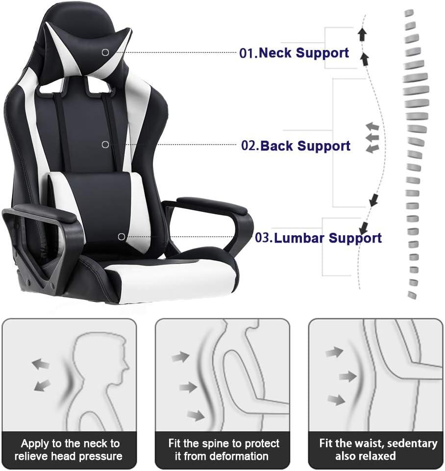 FDW Office Chair Gaming Chair Desk Chair Executive Chair with Lumbar Support Adjustable Stool Swivel Rolling Computer Chair,White