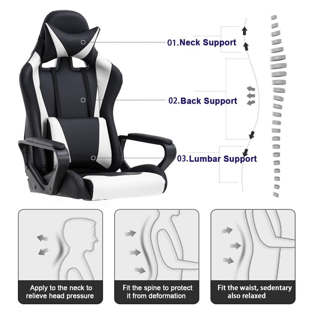 FDW Office Chair Gaming Chair Desk Chair Executive Chair with Lumbar Support Adjustable Stool Swivel Rolling Computer Chair,White