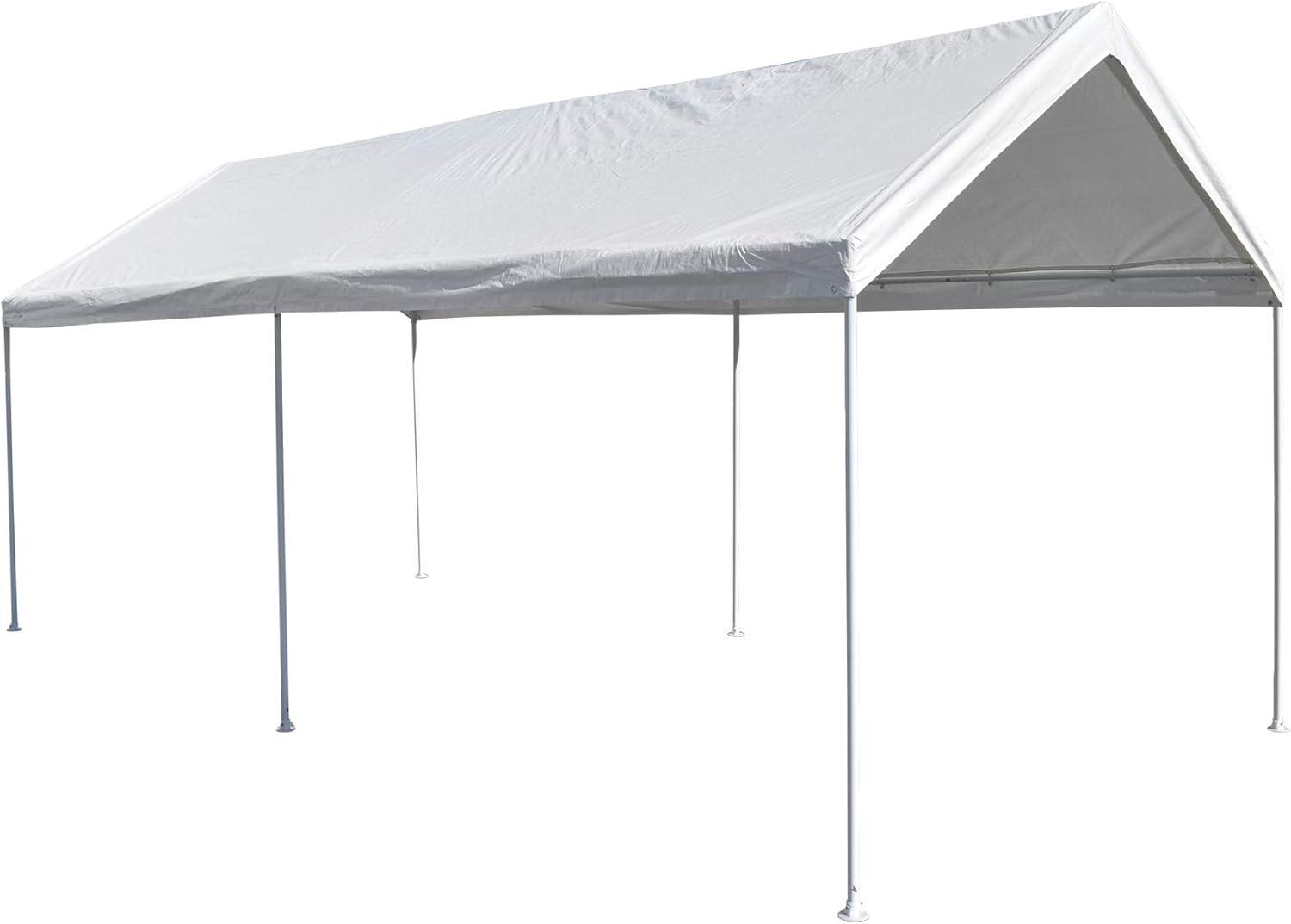 White Metal Frame 10' x 15' Carport Shelter with Fabric Roof