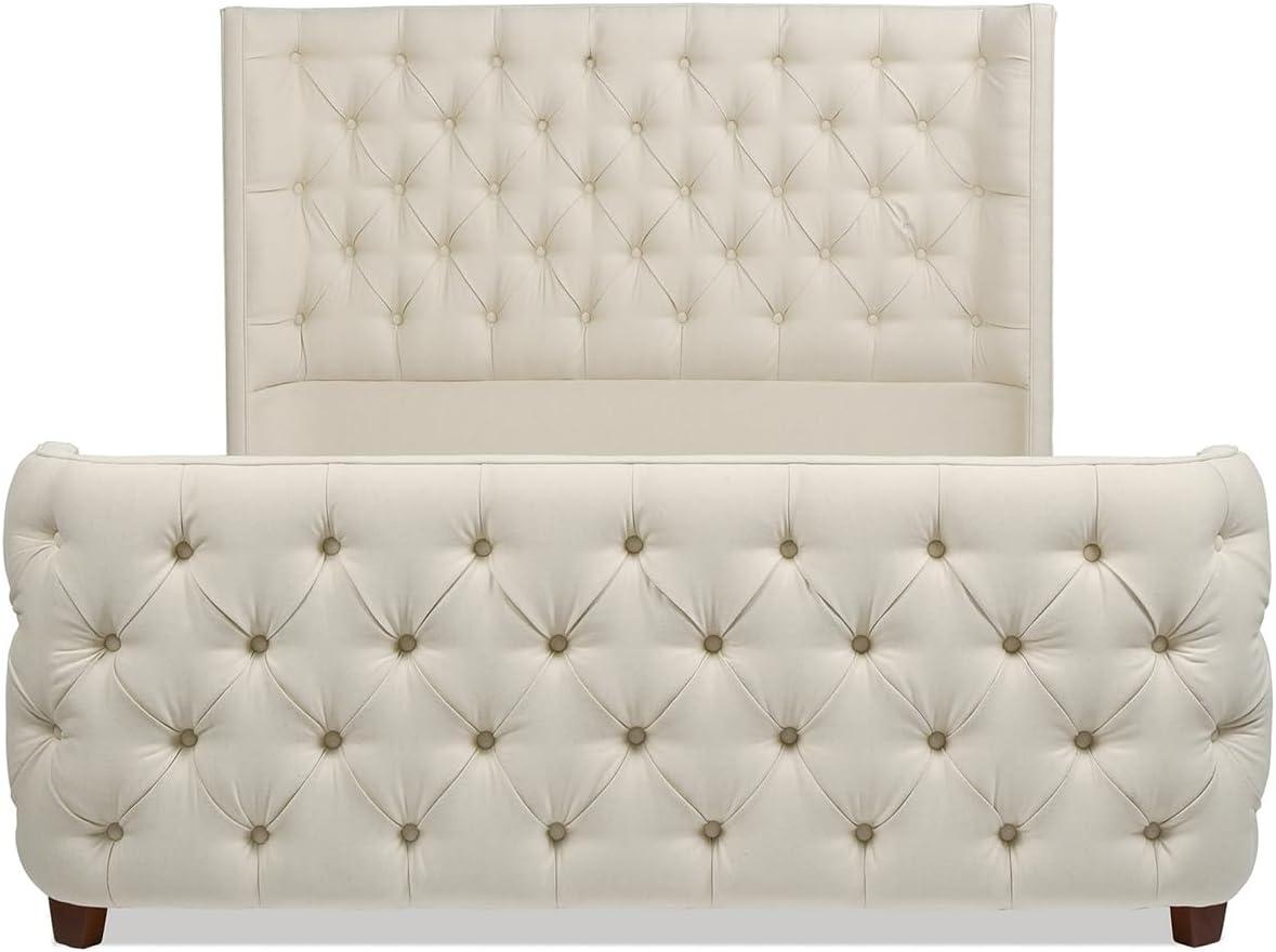 Jennifer Taylor Home Geneva Curved Wing Upholstered Platform Bed Frame, Queen, Light Beige Linen
