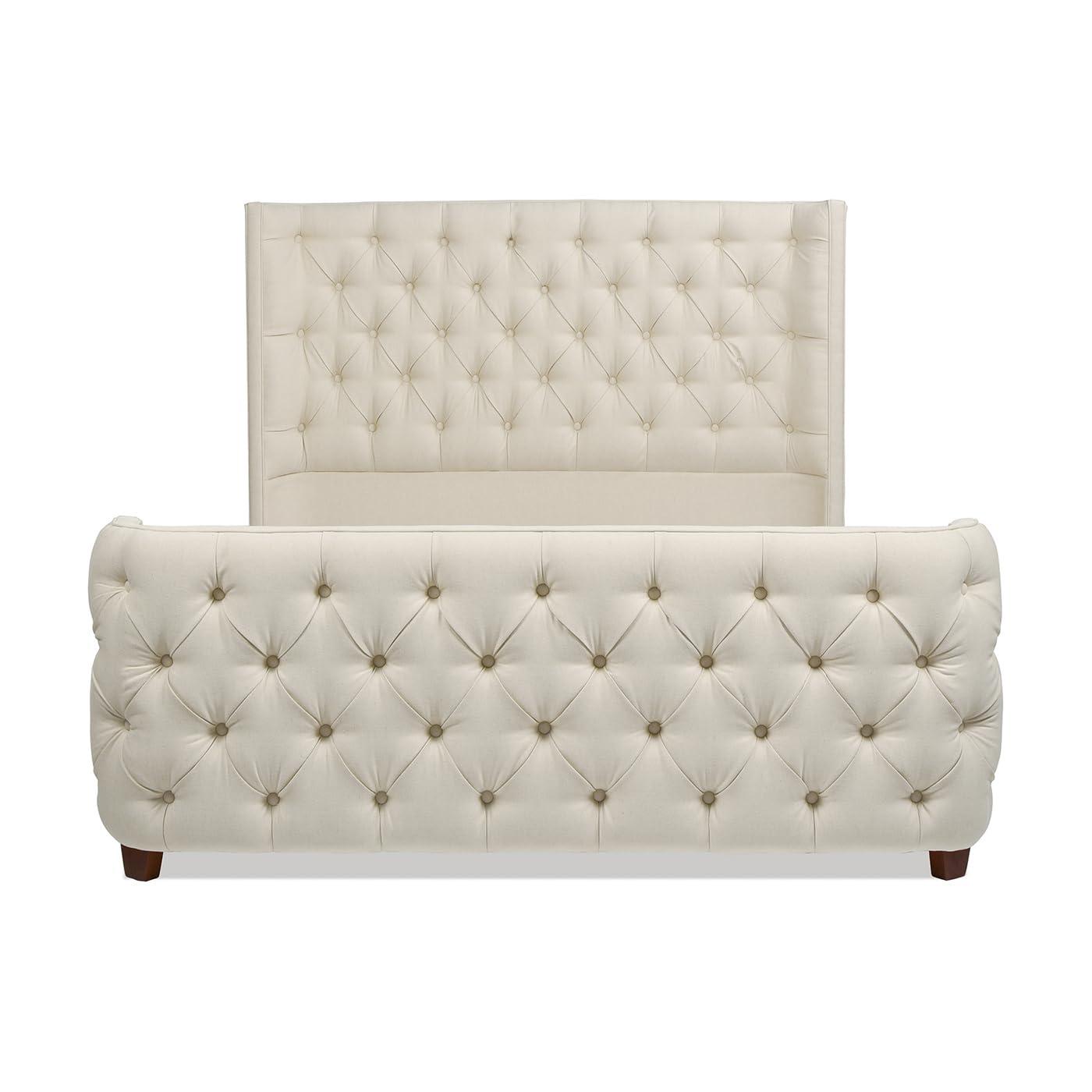 Jennifer Taylor Home Geneva Curved Wing Upholstered Platform Bed Frame, Queen, Light Beige Linen
