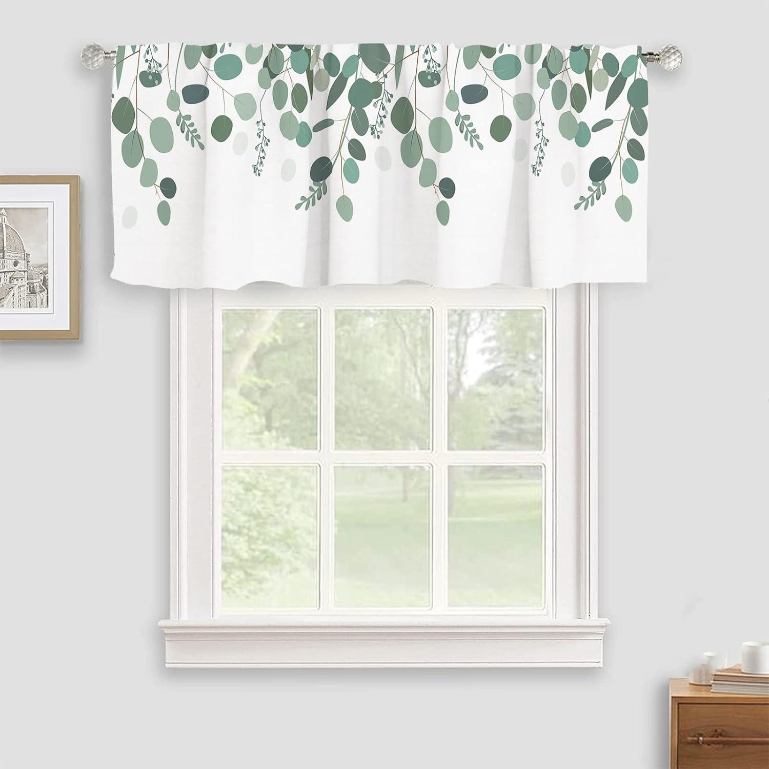 Blue Polyester Rod Pocket Kitchen Window Valance