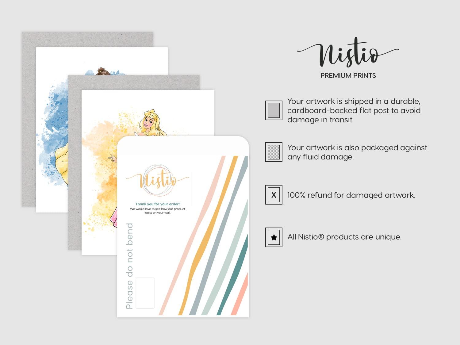 Nistio® Disney Princess Watercolor Prints, Princess Wall Art Posters, Set of 8, Girls Bedroom Poster, Princess Playroom Decor, Nursery Prints, Unframed, 8x10"