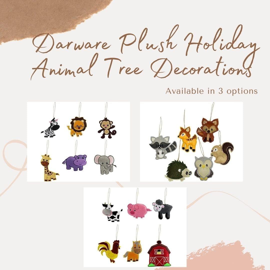 Darware My Forest Friends Plush Animal Christmas Tree Ornaments, 6pc Set; Holiday Craft Decoration Baby Shower