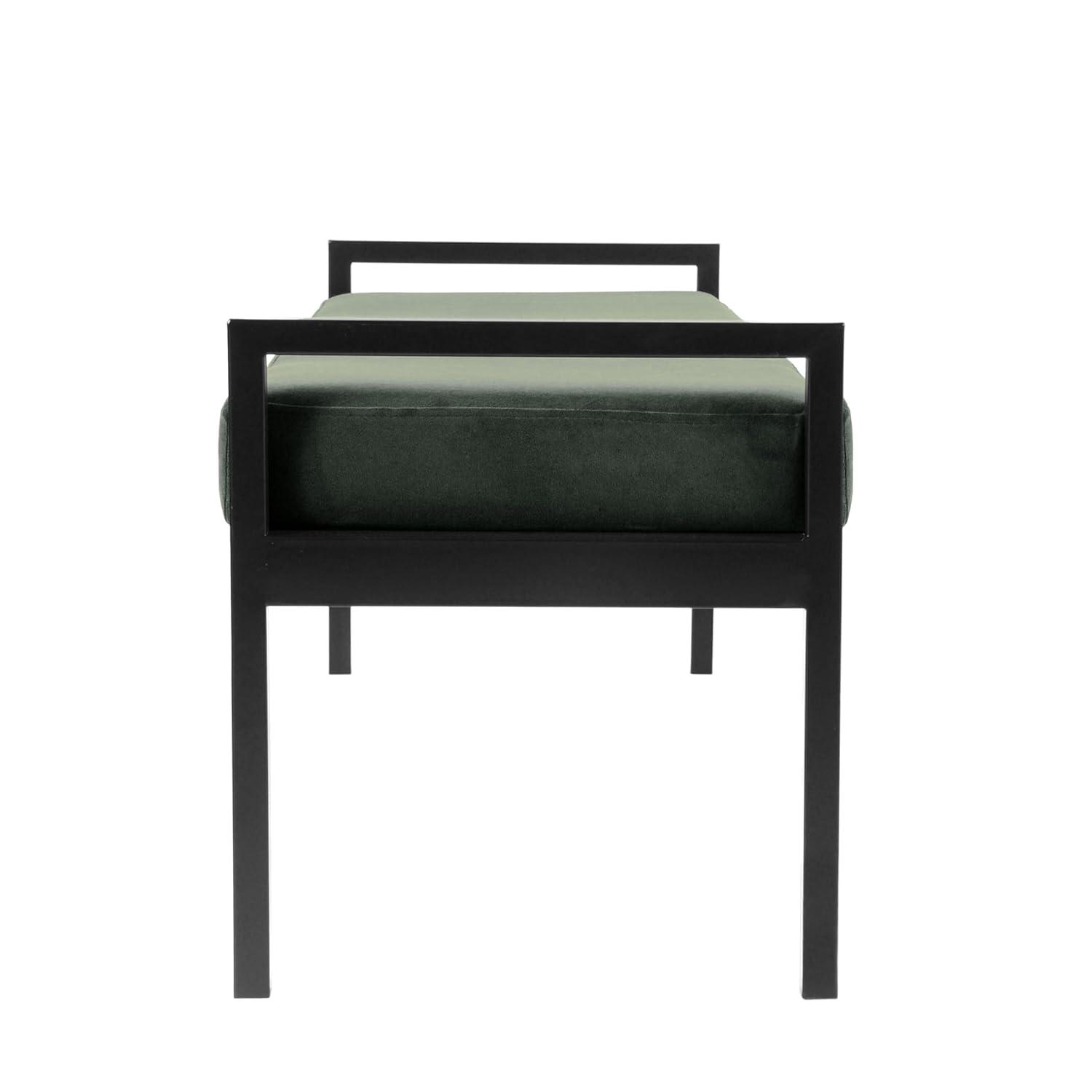 HomePop Modern Metal Bench Loden Green: Upholstered Rectangle for Entryway, End of Bed