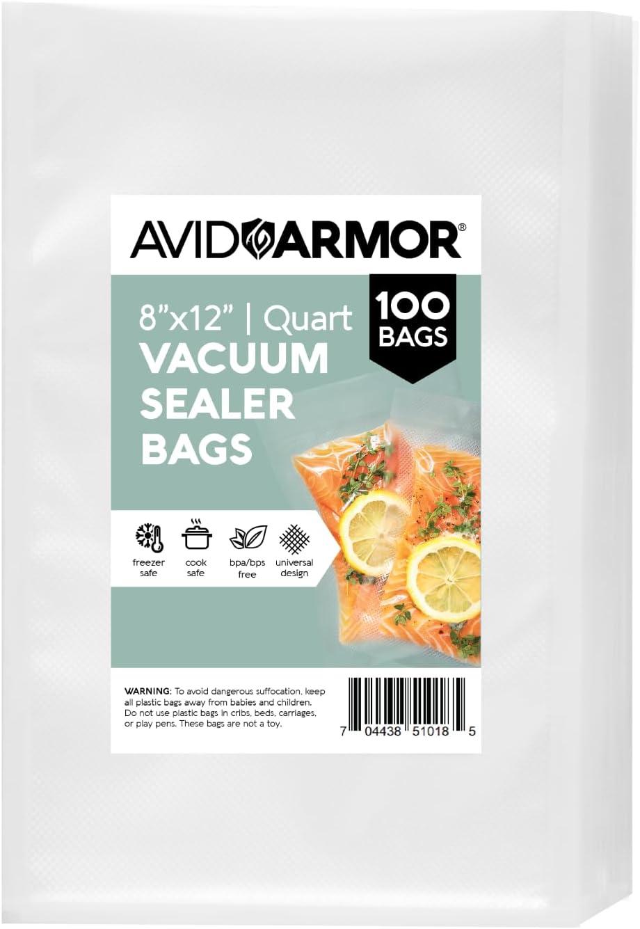 Avid Armor 8"x12" BPA-Free Quart Vacuum Sealer Bags, 100 Pack