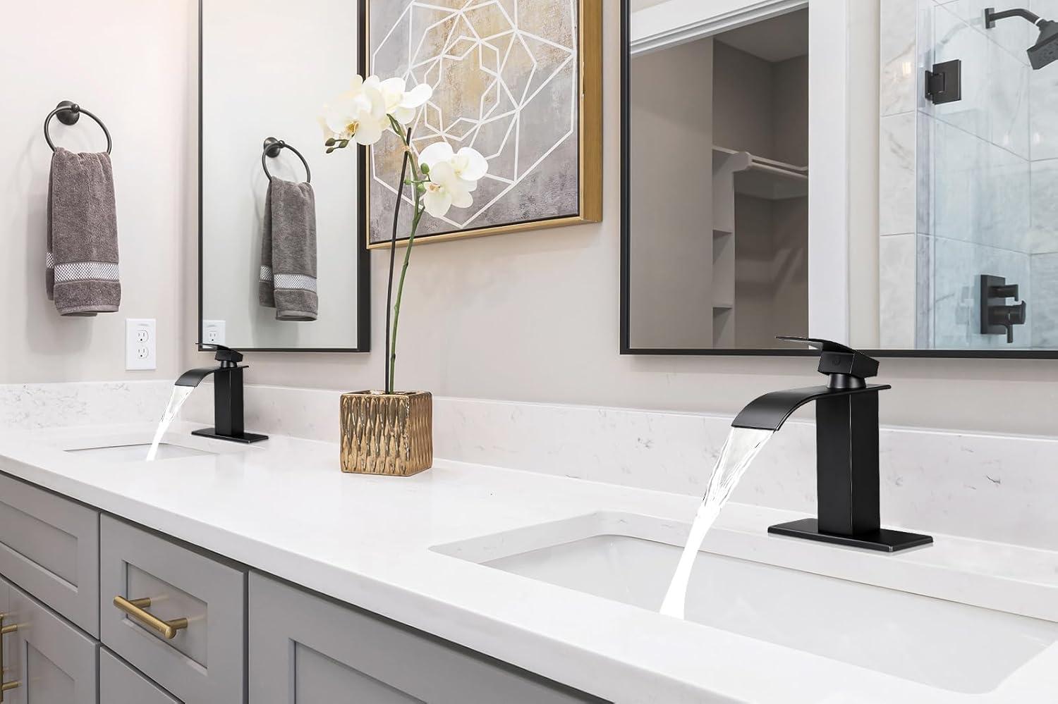 Qomolangma Vessel Sinks Waterfall Bathroom Sink Faucet, Tall Single Handle Bathroom Sink Faucets, Brushed Nickel Bathroom Faucet Suitable for 1 Hole, Staniless Steel Rv Lavatory Vanity Faucet