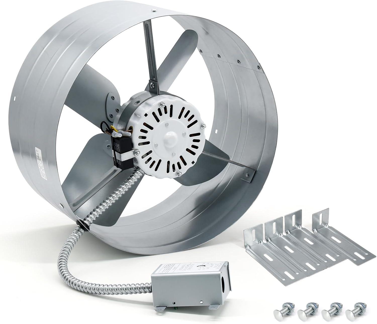 Criditpid 15" Gable Mount Vent Attic Fan, Exhaust Ventilation Fan with Adjustable Thermostat for Gable, Home, Shed, Garage, Portable Building, 3.4A, 1300CFM, 1075RPM, 1850 Sq.Ft Coverage Area.