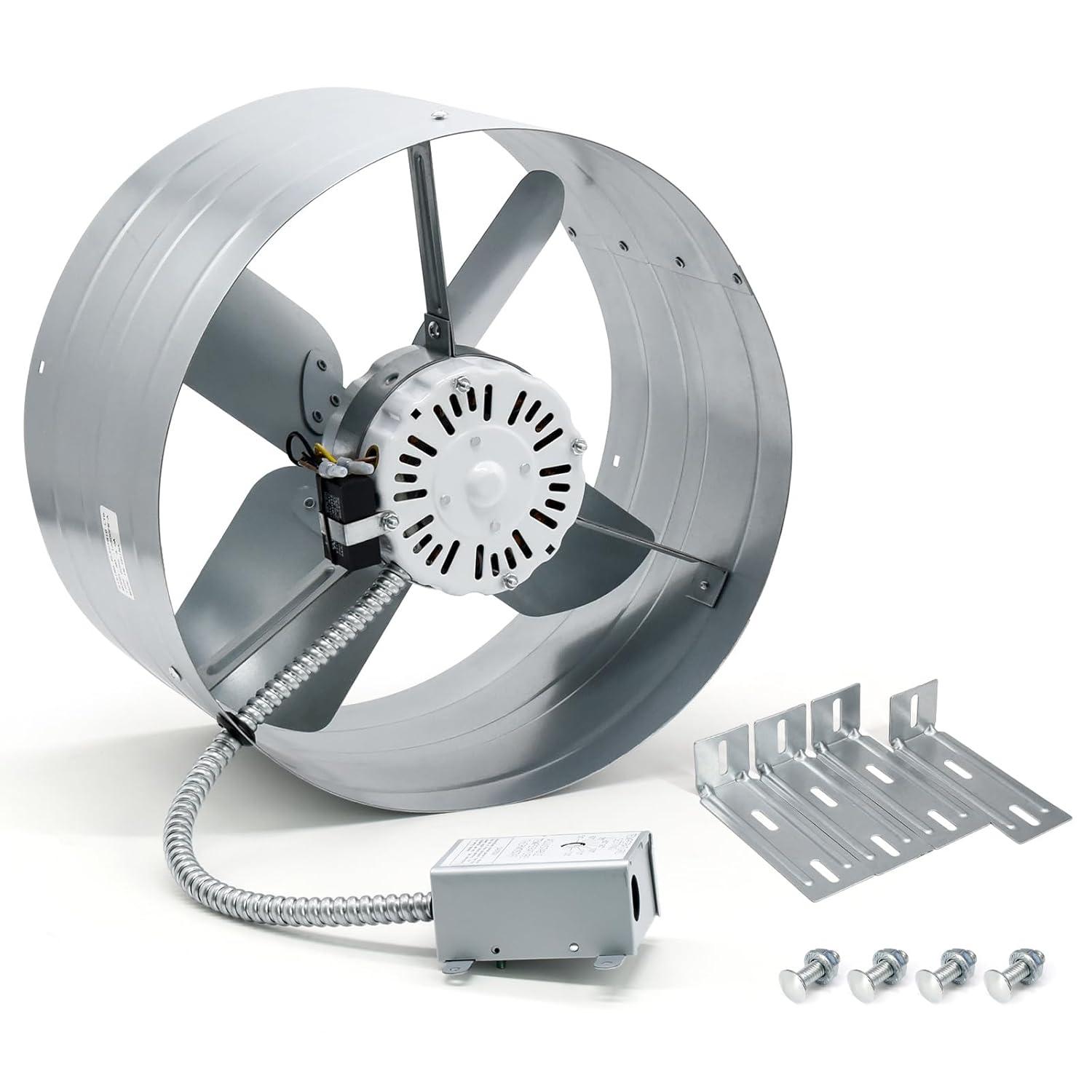 Criditpid 15" Gable Mount Vent Attic Fan, Exhaust Ventilation Fan with Adjustable Thermostat for Gable, Home, Shed, Garage, Portable Building, 3.4A, 1300CFM, 1075RPM, 1850 Sq.Ft Coverage Area.